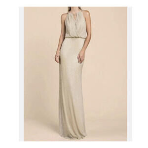 ANDREA & LEO gold Grecian halterneck maxi formal dress sz 10